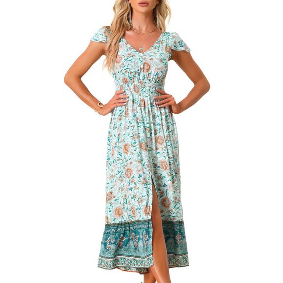 Allegra K Dresses & Skirts - OFFERS OPEN! Small Allegra K Mint Green Floral Maxi Dress green blue Teal